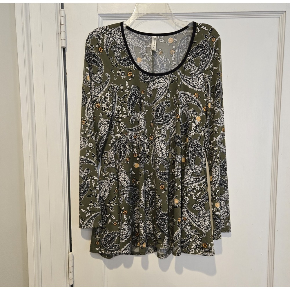 24seven Comfort Apparel‎ Women's Long Sleeve Floral Design Tunic Blouse Size XL